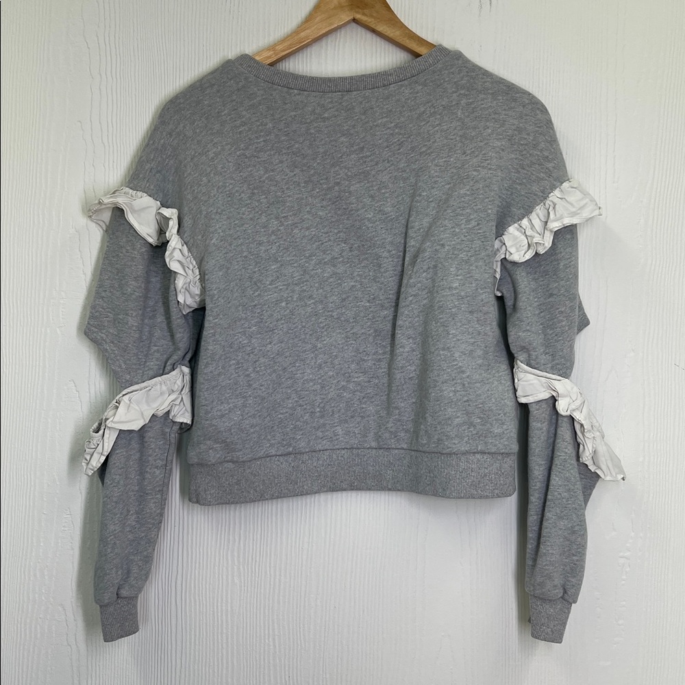 English Factory - Crewneck White Ruffle Open Elbow Grey Lightweight Sweatshirt S - Picture 9 of 9